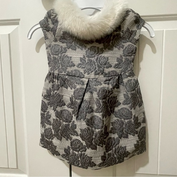 Janie and Jack Holiday Christmas Formal Jacquard Dress Faux Fur Collar 12-18 - Picture 5 of 10